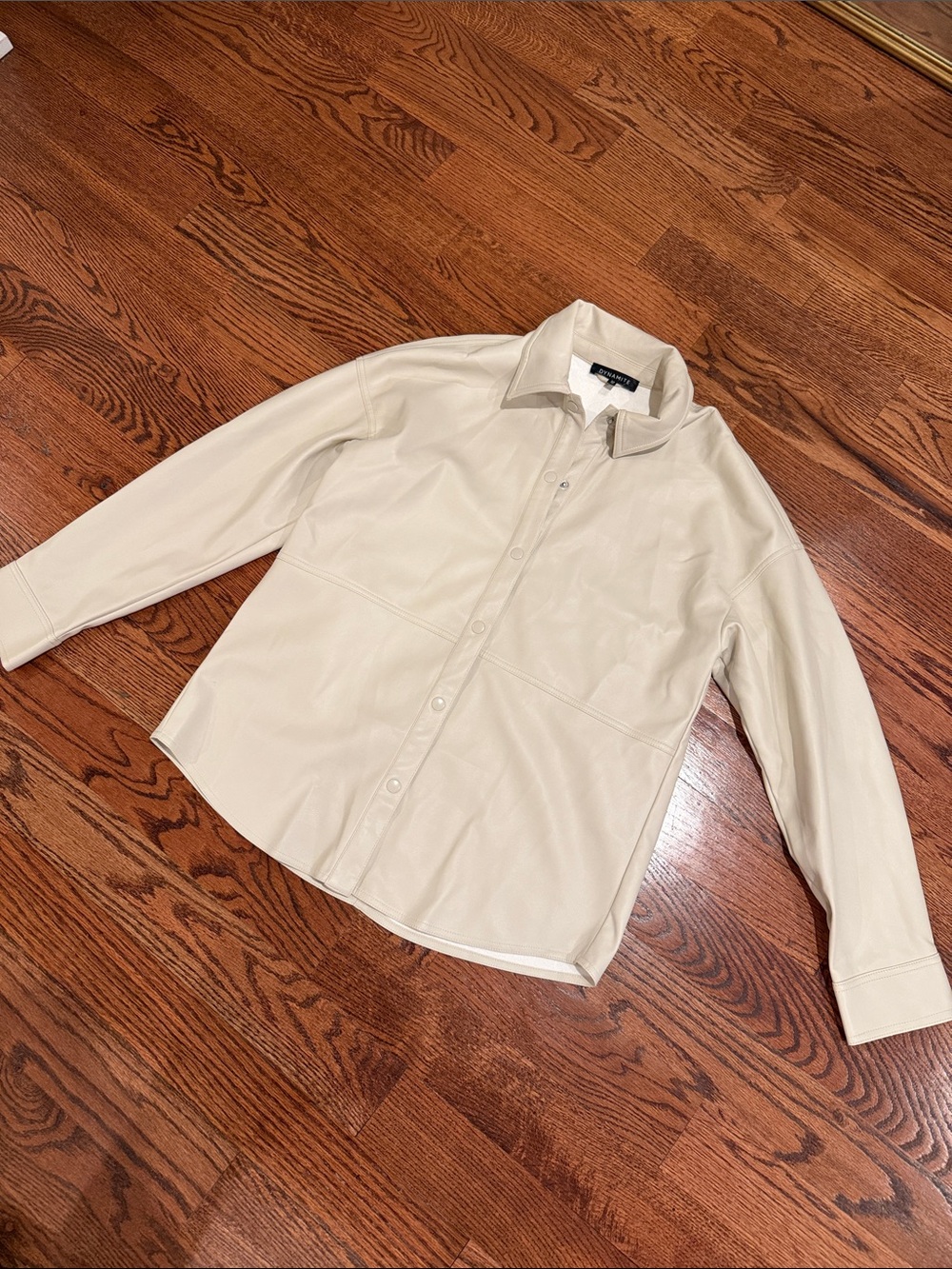 Dynamite Cream Button-Front Leather-like Shirt Jacket